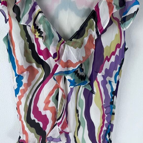 Anthropologie C. Keeper 100% Silk V-Neck Ruffled Abstract Women's Dress Size 6 - Picture 6 of 10